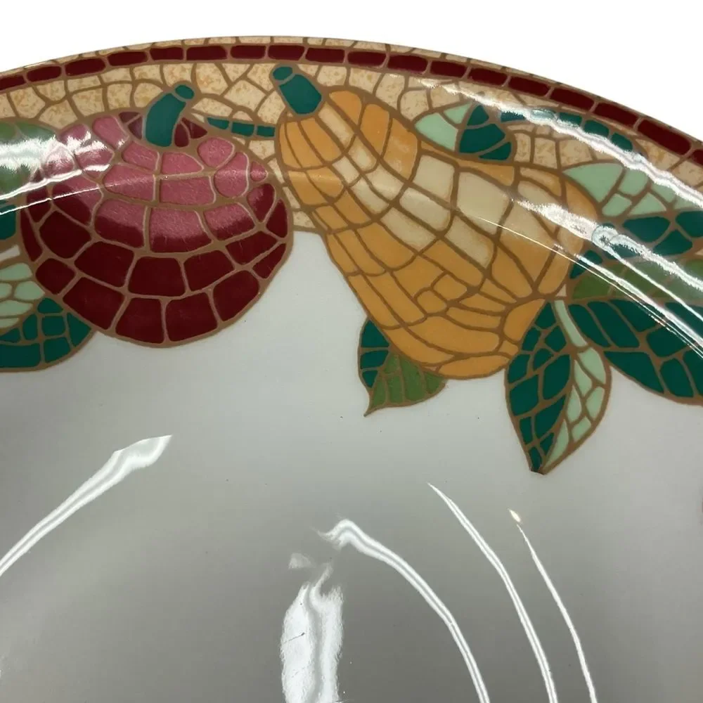 Pier 1 Mosaic Fruit Serving‎ Salad Bowl Italy Home Deco Stained Glass Apple Pear